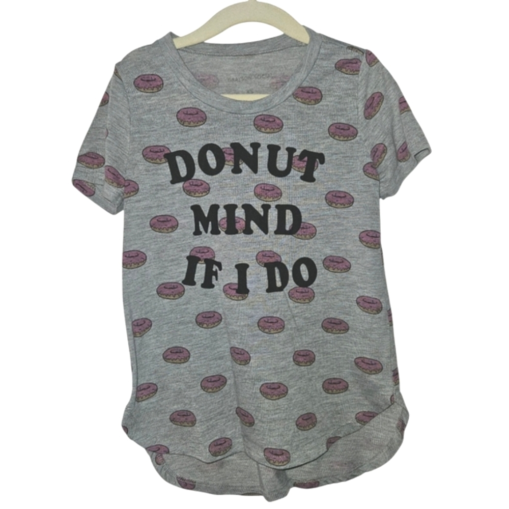 Grayson Threads Gray T-Shirt with Donut Print Donut Mind If I Do XS 4/5